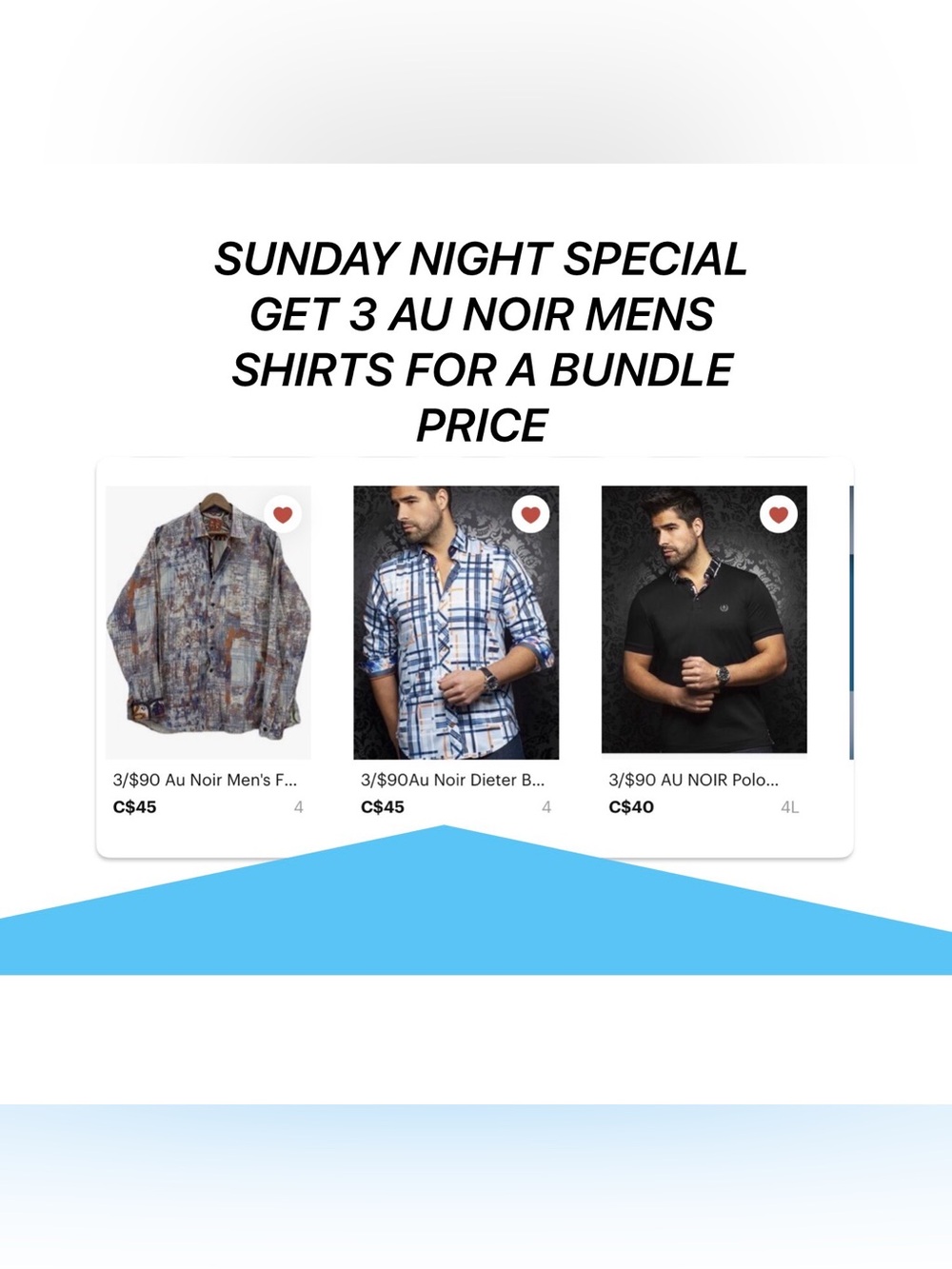 3 PIECES 1 PRICE ON MENS AU NOIR TOPS